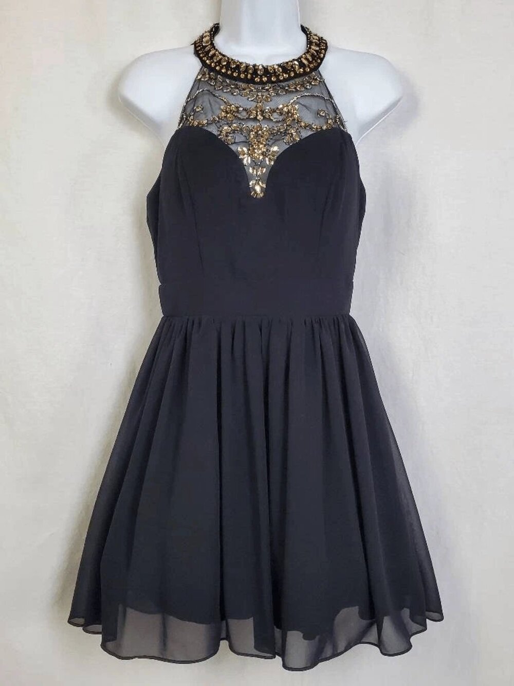 B. Darlin Black Embellished Halter Fit & Flare Cocktail Dress